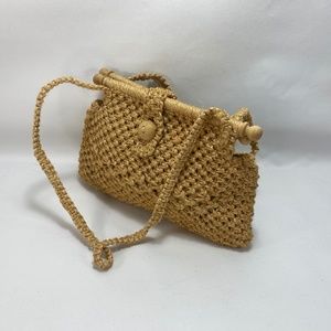 Vintage Kathy McKeany Natural Jute Macrame Handbag Purse Lined Columbia Boho